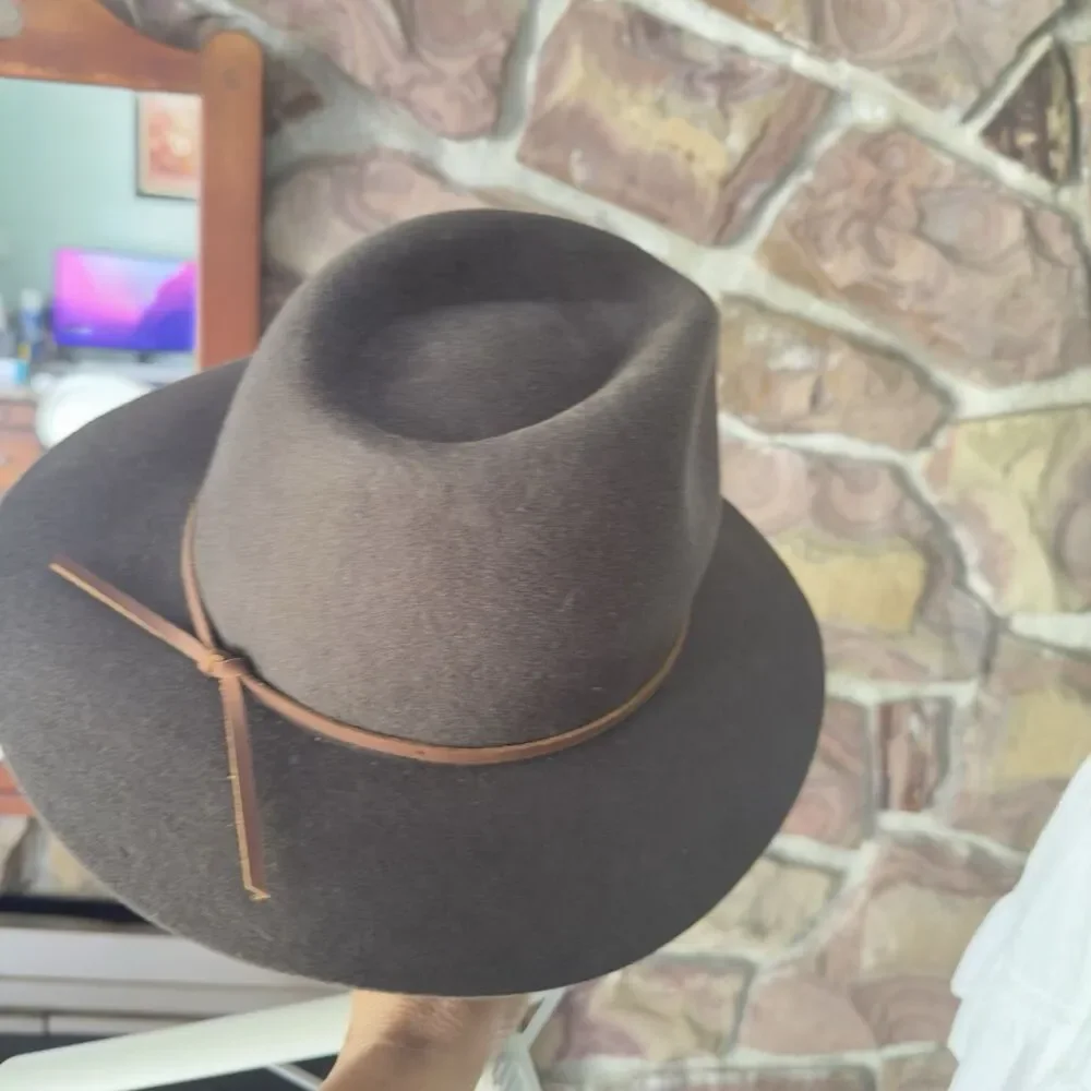 Brixton Messer Fedora Hat Black Brown Large 100% Wool Felt Lightweight etc S